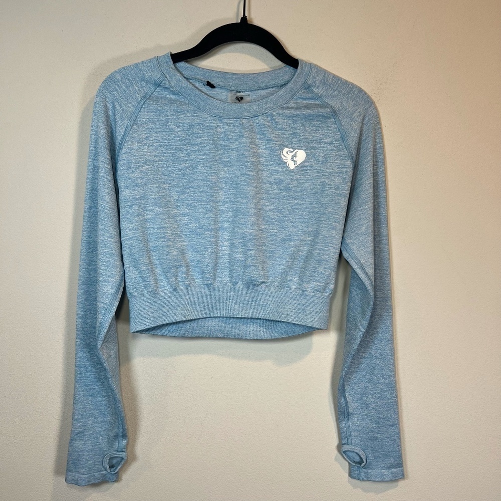 Women's Best Seamless Long Sleeve Athletic Crop Top Heather Blue Yoga Womens 2XL